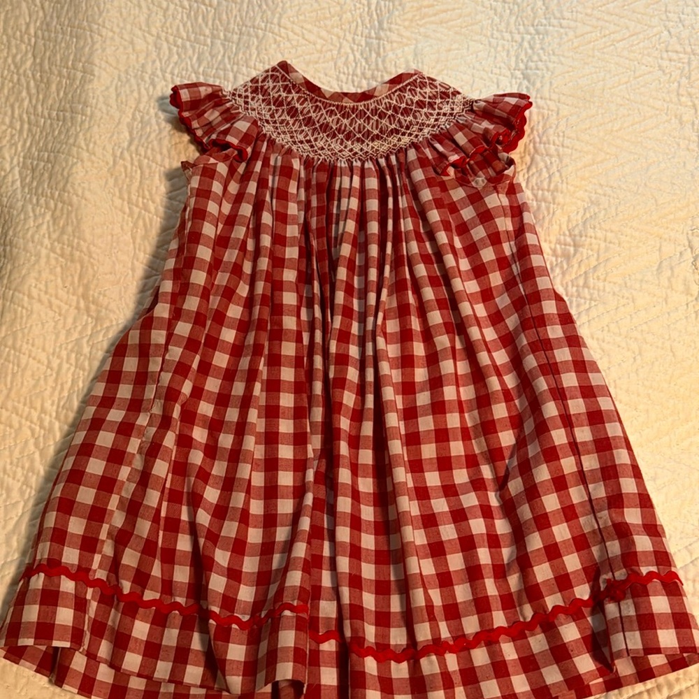 Smoked red and white picnic dress size 24 month